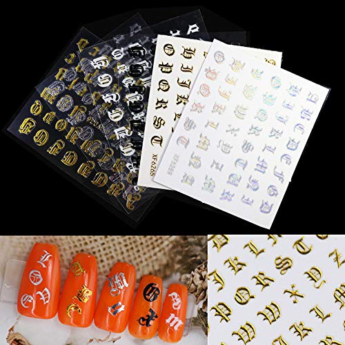 AIITLLYNA Nail Art Sticker Buchstaben,3D Letter Nagelaufkleber 6 Blätter Holographische Nagel Pailletten Nagelsticker Nagelaufkleber für Kinder Mädchen Frauen DIY Anfänger Nagelstudio von AGDLLYD