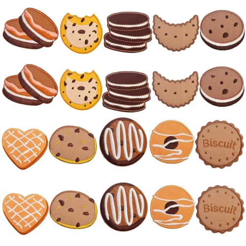 20 Stück Cookie Biscuit Sweet Snacks bestickte Flicken niedliche Cartoon selbstklebend zum Aufnähen auf Reparaturflicken Applikationen für Kleidung, Hüte, Rucksäcke, Jeans, Jacken, Kostüme, 10 Stile von AGNURCADE