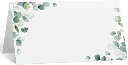 100 Stück tischkarten hochzeit - tischkarten für Sitzordnung und Tischdekoration - Elegantes Design platzkarten für Hochzeit, Beschriften, Taufe, Kommunion und weitere Feiern (Grün Eucalyptus) von AGOISET