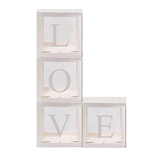 4 weiße transparente Ballonboxen mit Aufschrift "Love", für Brautparty, Valentinstag, Geburtstag, Party, Dekoration, Liebes-Baby-Buchstabenblock von AGONEIR