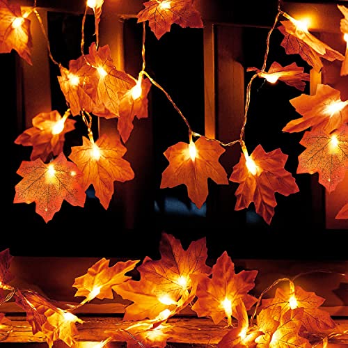 AGOTD Ahornblatt Lichterketten, 3M 20 LED Herbst Ahornblatt Girlande Lichtern Blättergirlande für Halloween Innen Party Hochzeit Weihnachten Erntedankfest Tischdeko von AGOTD