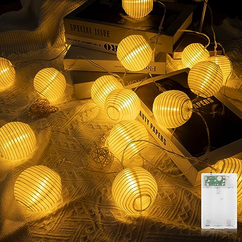 AGOTD LED Lampion Lichterkette Batterie, 16 LEDs mit Timer Warmweiß Lichterketten, Wetterfest Laterne Batteriebetrieben für Balkon Hof Hochzeit Party Deko von AGOTD