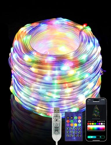 AGOTD Lichterkette 20m 200LED RGB, Stromversorgung über USB, APP-Steuerung/Fernbedienung, Musik Sync, WLAN/Bluetooth-USB Lichterkette für Garten Hochzeit Halloween Weihnachten Balkone Party von AGOTD