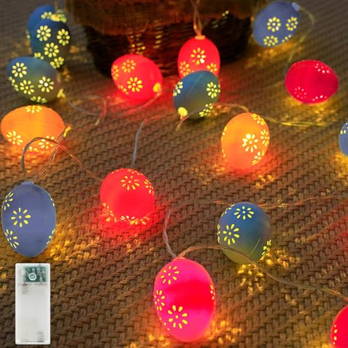 AGOTD Lichterkette Ostern, 10 LED Ostereier Lichterkette mit Timer Batteriebetrieb Osterdeko Tischdeko von AGOTD