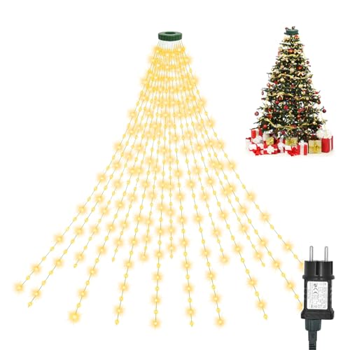 AGOTD Lichterkette Weihnachtsbaum Christbaumbeleuchtung mit Ring 2,5m 16 Girlanden 400 LEDs, LED Weihnachtsbeleuchtung Innen, Christbaum Tannenbaum Lichterkette 8 Modi Warmweiß von AGOTD