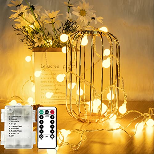 LED Lichterkette Batterie, 6.5M 40 LEDs Lichterketten Warmweiß Außen/Innen 8 Modus und Merk Funktion Balkon Lichterketten Kugeln für Garten, Zimmer, Hochzeit, Party, Weihnachten Deko von AGOTD