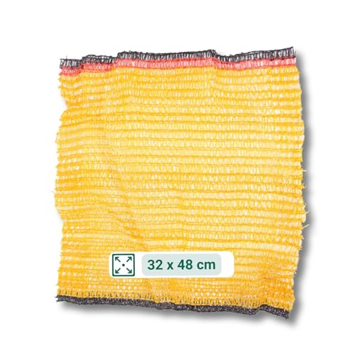 AGRI plus 100 Stück Kartoffelsäcke goldgelb ohne Zugband I 32 x 48 cm I verschiedene Größen I Grobmaschige Raschelsäcke mit 5 kg Volumen I Aufbewahrungssäcke für Obst, Gemüse & Nüsse von AGRI plus