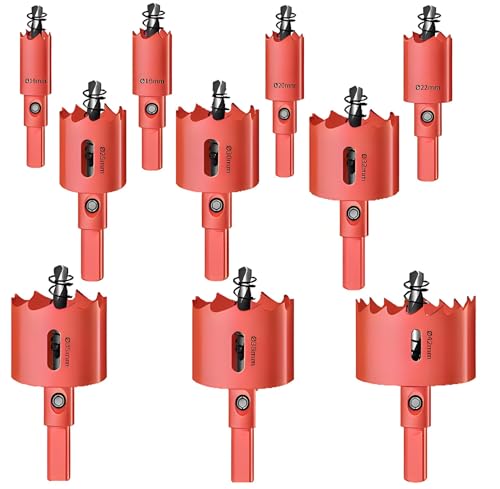 AGSYFFD 10PCS Bimetall-Lochsäge, HSS M42 Bimetall-Lochsägebohrer, Bohrer Ø16-42mm, geeignet zum Bohren von Gipskartonplatten, Holzplatten, Leichtmetallen, PVC-Kunststoffen, etc. von AGSYFFD