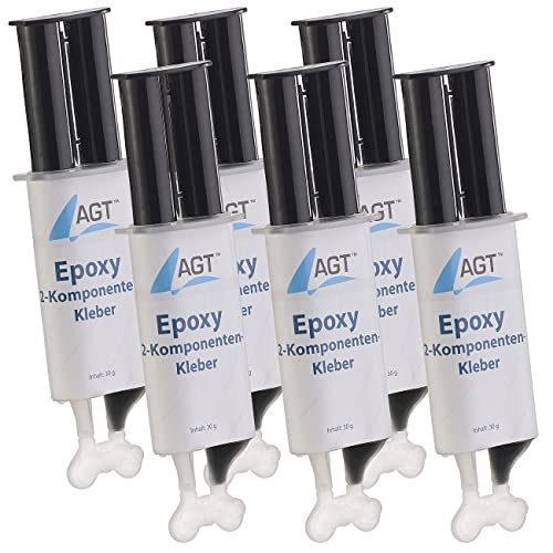 AGT Epoxy 2K Kleber: Epoxy 2-Komponenten-Kleber, hohe Belastbarkeit: 23 N/mm², 6er-Pack (2 Komponenten Kleber Epoxidharz, 2K Kleber für Kunststoff, Schuhe) von AGT