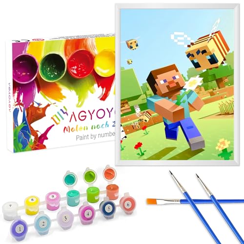 AGYOYGA Malen Nach Zahlen Kinder, DIY Geschenk Bastelset - Paint by Numbers Mit Rahmen - Pinseln und Acrylfarbe Geschenkbox von AGYOYGA