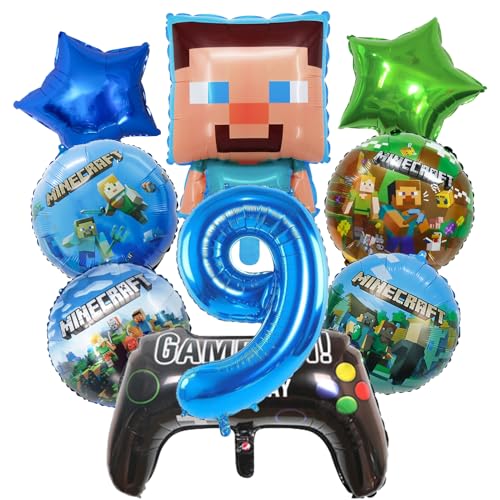 Miner Gamer Geburtstagsdeko 9.junge Geburtstag Deko,Junge Miner Gamer Luftballon Geburtstag,Junge Deko Geburtstag Set,Geburtstagsdeko Junge Party Deko Tortendeko Kuchen Deko von AGYOYGA