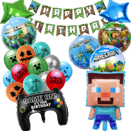 Minercraft Geburtstagsdeko Junge Geburtstag Deko Junge Miner Gamer Luftballon Geburtstag Junge Deko Geburtstag Set Geburtstagsdeko Junge Jahre Party Deko Tortendeko Kuchen Deko von AGYOYGA