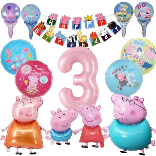 luftballons Pink Schwein Geburtstagsdeko 3 jahre Mädchen und Jungen,geburtstagsdeko,ballon-Großer Folienballon Dekorationsset von AGYOYGA