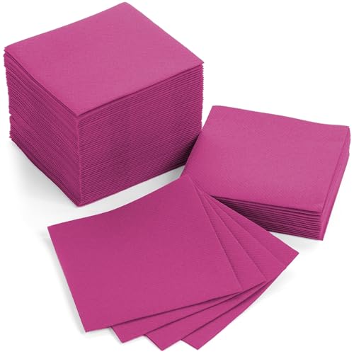 AH AMERICAN HOMESTEAD Cocktail-Servietten – kleine 10.2x10.2 cm leinenähnliche Einweg-Servietten für Getränke, quadratisch, umweltfreundlich, Hochzeit (100 Stück) (Fuchsia, 10.2x10.2 cm cm) von AH AMERICAN HOMESTEAD