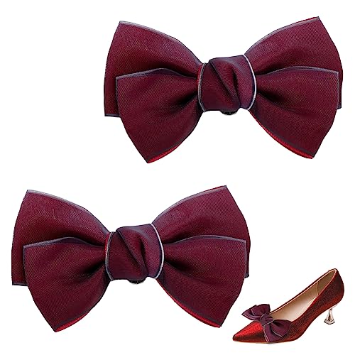 AHANDMAKER 1 Paar Schuhschnalle Mit Schleife, Abnehmbare Bowkont-Schuhclips, Elegante Polyester-Brautschuh-Schnalle, Schuh-Charms, Dekoration Für High-Heel-Kleid, Hut, Hochzeit, Party, Weinrot von AHANDMAKER