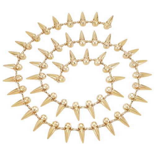 AHANDMAKER 1 Yard Legierung Nieten Spike Stud Kette Trim 26mm Breite Aufnähbare Spike Nieten Streifen Für Kostüme Zum Nähen von Borten Punk Kegel Trim Für DIY Handwerk Cosplay Leistung Kostüm Golden von AHANDMAKER