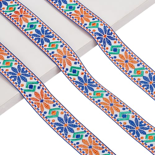 AHANDMAKER 10 Yards Floraler Gewebter Besatz Boho Band Spitzenbesatz 1 Zoll Breites Jacquardband Besticktes Ethnisches Webband Zum Nähen Basteln DIY Kleidungsdekorationen Blau von AHANDMAKER