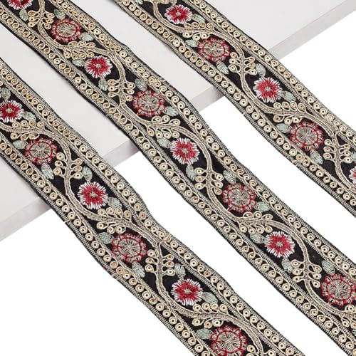 AHANDMAKER 10 Yards Schwarzes Jacquardband 1.57 Zoll Breite Stickerei Paillettenbänder Blumenmuster Gewebte Borte Jacquardband Im Ethnischen Stil Glitzerndes Metallicband von AHANDMAKER