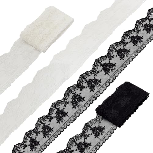 AHANDMAKER 10 Yards Spitzenbesatzband 3.27 Zoll Breites Europäisches Kronenband Schwarzes Und Weißes Spitzenband Blumenspitzenband Bestickte Spitze Zum Nähen von Hochzeitskleid Dekor von AHANDMAKER