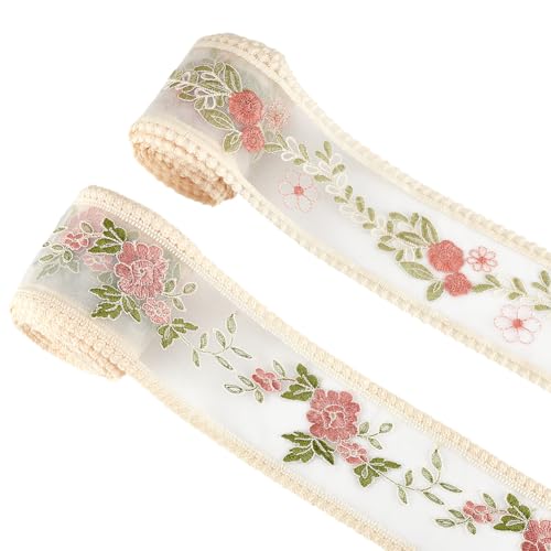 AHANDMAKER 10 Yards Vintage Blumenspitzenbesatzband 2 Stile Bestickte Spitzenbesatz Zum Nähen Florale Kantenbesätze Für Kleidung Hochzeit Brautkleid Scrapbooking DIY Bastelbedarf von AHANDMAKER