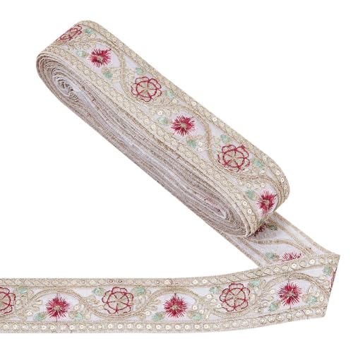 AHANDMAKER 10 Yards Vintage Jacquard Band Besticktes Band 1.6 Zoll Weißes Boho Jacquardband Boho Stickerei Jacquardbesatz Mit Pailletten Blumenmuster Gewebter Besatz Zum Nähen von Kleidungsdekor von AHANDMAKER