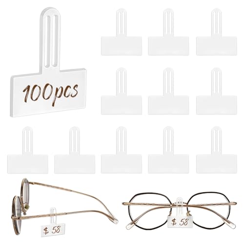 AHANDMAKER 100 Stück Transparente Preisschilder-Hülle Für Brillen, 3.7x3 cm, Aufsteckbarer Brillenschutz, Etikettenhalter Für Brillengestelle, Brillengestell von AHANDMAKER