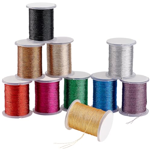 AHANDMAKER 109 Yards Metallic Kordel 10 Farben Metallic Faden Metallic Kordel Lametta Seil Für Armbänder Schmuckherstellung Faden Geschenkverpackung Weihnachtsschmuck Hängedekoration von AHANDMAKER