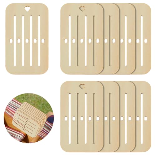 AHANDMAKER 10pcs Weaving Cards, Belt Weaving Kit Wooden Belt Weaving Tools Weaving Loom Weaving Supplies for Bag Belt Camera Strap DIY Craft Weaving Supplies, Log Color von AHANDMAKER