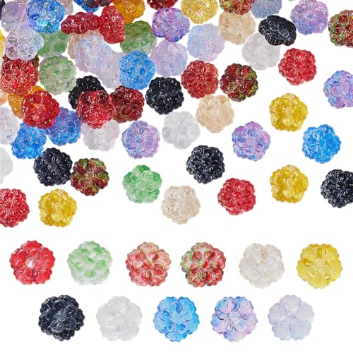 AHANDMAKER 110 Stück Glasblumenperlen 11 Farbe Transparente Blumen Lampworkperlen Lose Perlen Florale Abstandsperle Mit Loch Kristallperlen Charms Für Schmuckherstellung Scrapbooking von AHANDMAKER