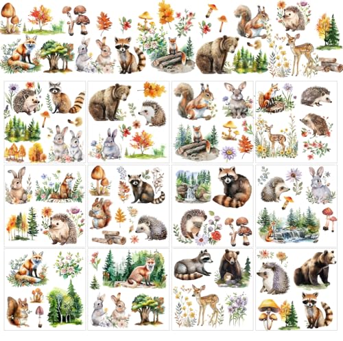 AHANDMAKER 12 Blatt Waldtiere Abziehbilder Zum Basteln Kaninchen Und Fuchs Rubbel Transferaufkleber Waschbär Eichhörnchen Rub Auf Aufkleber Aufkleber Für Glas Holz Papier Möbel DIY Home Decor 5.5x5.5" von AHANDMAKER