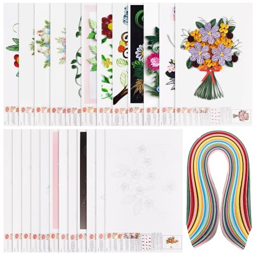 AHANDMAKER 12 Stück Quilling-Papier-Schablonen Mit 36 Farben, 360 Streifen, Blumen-/Vogelmuster, Karton, DIY-Papier, Quilling-Werkzeuge, Zeichnen, Bastelwerkzeug von AHANDMAKER