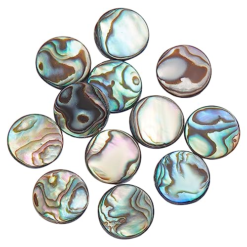 AHANDMAKER 12 Stück natürliche Abalone-Muschel-Cabochons, 12 mm, ohne Loch, flache, runde Form, Muschelmünzen mit Süßwasser-Muschelrückseite, einzigartige Muschelschmuckstücke für Armband, Halskette, von AHANDMAKER