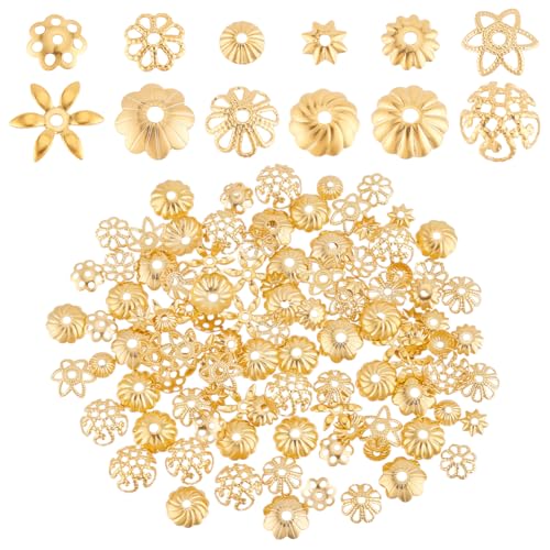 AHANDMAKER 120 Stück 18K Vergoldete Blumenperlenkappen Aus Messing 12 Stile Goldene Spacer Endkappen Blume Spacer Perlen Mini Blumenperlen Zum Basteln Basteln Armbändern Und Schmuckherstellung. von AHANDMAKER