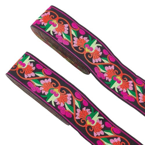 AHANDMAKER 15 Yards Jacquardband 2 Zoll Schwarzes, Mit Tulpen Besticktes Jacquardband, Blumenmuster-Band-Dekorationshandwerk Für Bekleidungsaccessoires, Verschönerung, DIY-Stoffhandwerk von AHANDMAKER