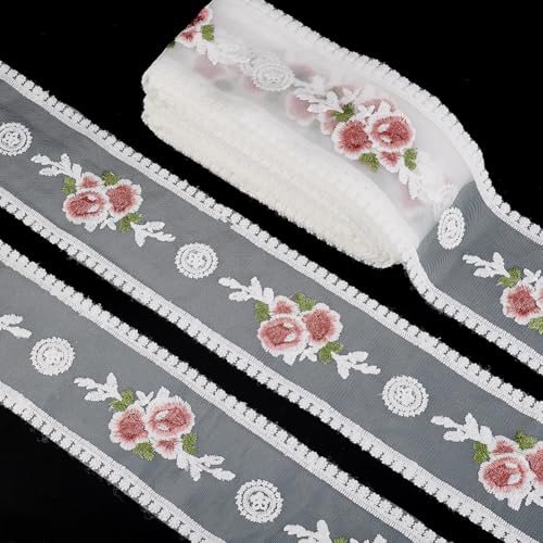 AHANDMAKER 15 Yards Spitzenbesatzband Blumenstickerei Spitzenbänder Vintage Blumen Nähspitzenbesatz Zum Basteln Nähen Hochzeit Brautkleid Applikationsdekoration 15 Meter X 3.34 Zoll von AHANDMAKER