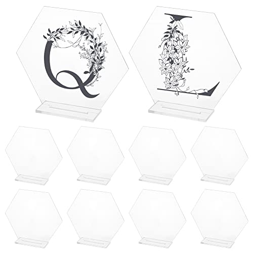 AHANDMAKER 18 Set Acryl Tischkarten, Hexagon Hochzeit Platzkartenhalter Acryl Namensschild Schild Tischkarte Sitzplan Stand Acryl Kreis Tischnummer Blank mit Ständer für Hochzeitsbankett, klar von AHANDMAKER