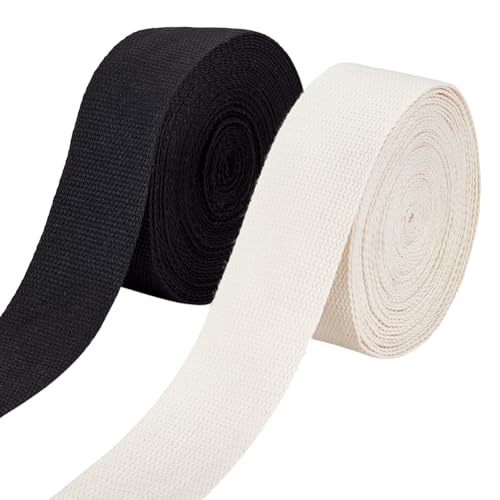 AHANDMAKER 2 Stück Rolle Langlebiges Gurtband, 2 Farben, Polycotton-Flachband Für Bekleidungszubehör, Kunsthandwerk, Taschenriemen, Hundeleinenhalsband (10 Yard X 2 Zoll) von AHANDMAKER