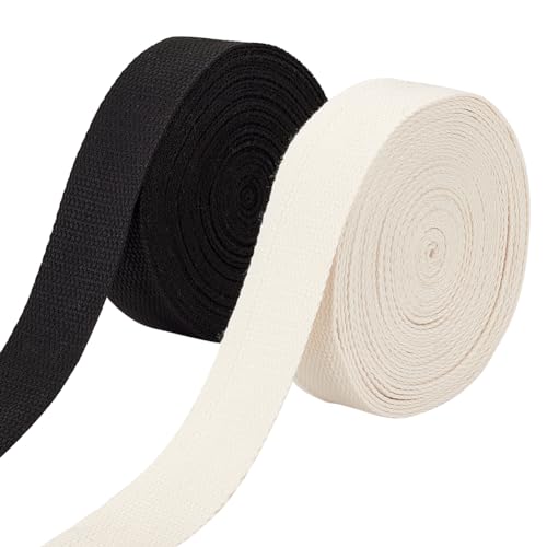 AHANDMAKER 2 Stück Rolle Langlebiges Gurtband Aus Schwarzem Und Weißem Polycotton-Flachband Für Bekleidungszubehör, Kunsthandwerk, Taschenriemen, Hundeleinenhalsband (10 Yard X 1.5~1.54 Zoll) von AHANDMAKER