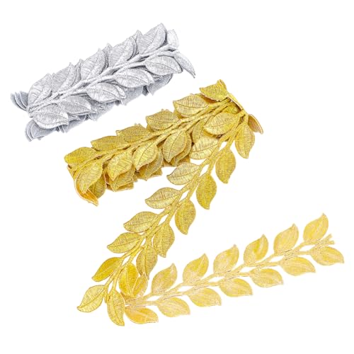 AHANDMAKER 2 Yards Besticktes Blattband Metallische Blätterbesätze Zum Aufbügeln Polyesterbänder Zum Nähen von Kostümen Kleidern Brautkleidungsaccessoires(Gold Und Silber). von AHANDMAKER