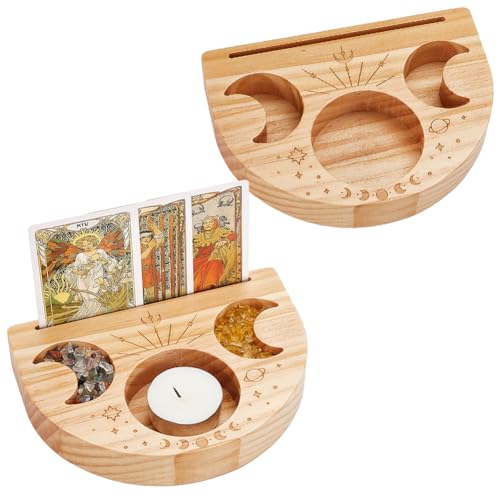 AHANDMAKER 2 x Tarotkartenständer. Tarotkartenständer Aus Holz Zum Lesen Wahrsagen Tarotzubehör Tarotbrett Altarständer Tarot Kerzenständer Mit Mondphasen für Hexerei Geschenke, Divination von AHANDMAKER