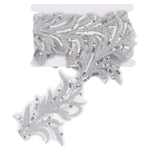 AHANDMAKER 2.5 Yards Blätter Trim 4.92 Zoll Breit Sparkle Blatt Muster Stickerei Spitze Trim Mit Pailletten & Perlen Für Braut Kostüm Schmuck Basteln Und Nähen von AHANDMAKER