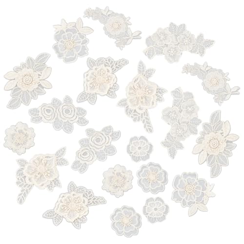 AHANDMAKER 20 x Bestickte Blumenspitzen Applikation. 10 Stile Organza Blumenaufnäher Chiffon Blumenspitzen Applikationsflecken 3D Blumen Aufnäher Zum Aufnähen Blumenweiß von AHANDMAKER