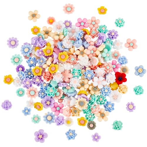 AHANDMAKER 200 Stück Blumen-Harz-Cabochons Mit Flacher Rückseite, Charms, Mini-Harz-Blumen-Cabochons Mit Flacher Rückseite, Blumen-Perlen Mit Flacher Rückseite Für Schmuckherstellung, DIY, Handwerk von AHANDMAKER