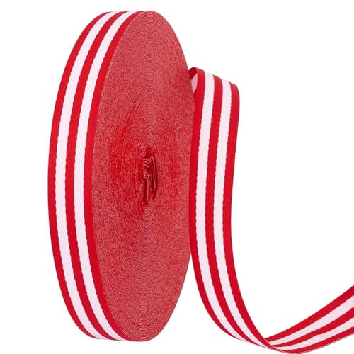 AHANDMAKER 25 Yards X 5/8 Zoll Rot Gestreiftes Ripsband Aus Baumwolle Mit Ripsstreifen Zum Verpacken von Geschenken Hochzeiten Geschenkverpackungen Bastelbesatz Partydekoration von AHANDMAKER