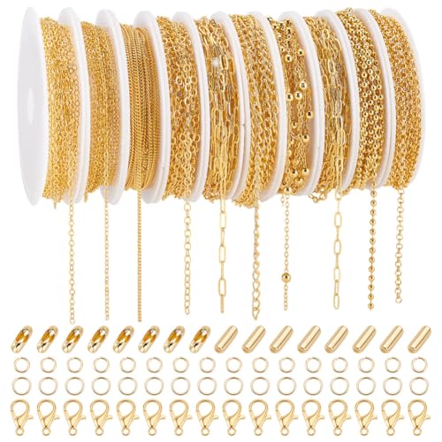 AHANDMAKER 25M 10 Stile Goldene Halskettenketten Schmuckherstellungsset Mit Messingketten Schmuckzubehör Aus Gemischten Metallen Für Selbstgemachte Armbänder Und Halsketten AHANDMAKER 25M 10 Stile Goldene Halskettenketten Schmuckherstellungsset Mit Messingketten Schmuckzubehör Aus Gemischten Metallen Für Selbstgemachte Armbänder Und Halsketten von AHANDMAKER