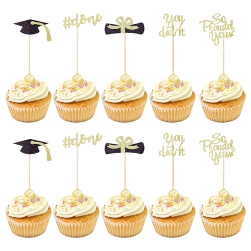 AHANDMAKER 30 Stück Cupcake Topper Zum Schulabschluss Glitzernd Glückwunsch Zum Schulabschluss Cupcake Picks Diplom Abschlusskappe Kuchendekoration Für Partyzubehör Zum Schulabschluss Dark Khaki von AHANDMAKER