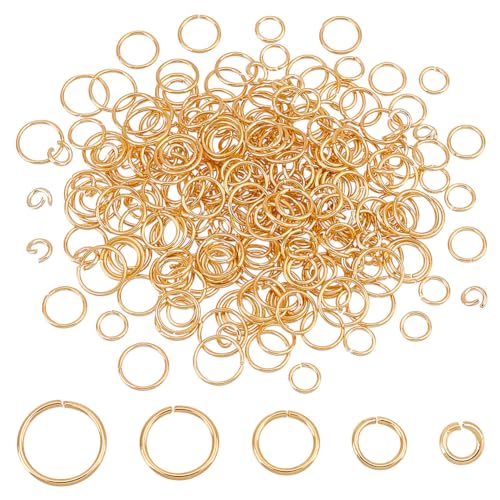 AHANDMAKER 300 Stück Offene Biegeringe 5 Größe 18 Karat Vergoldet 2.4/3.6/4.6/5.6/6.4mm Biegeringe Masse Für Die Herstellung von DIY Schmuck Ohrringen Halsketten Und Armbändern von AHANDMAKER