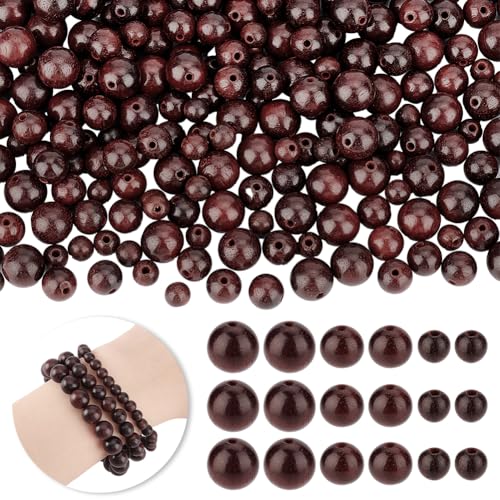 AHANDMAKER 300 Stück Palisanderperlen 3 Größen Runde Holzperlen Abstandsperlen Natürliche Holzperlen Mala Gebetsperlen Für Die Herstellung von Tasbih DIY Schmuck (6 Mm/8 Mm/10 Mm) von AHANDMAKER