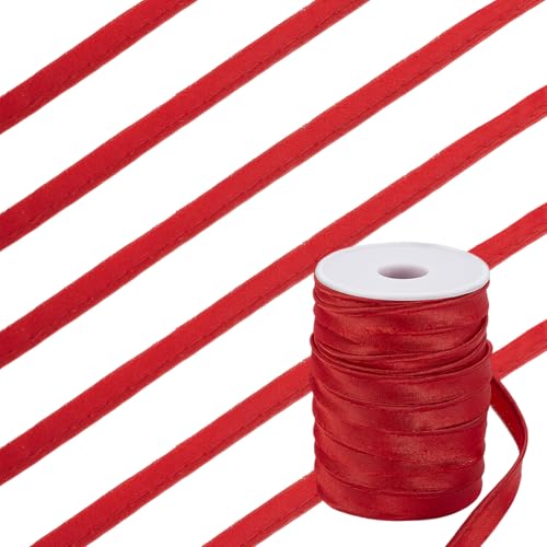 AHANDMAKER 35 Yards Polyester Satin Schrägband 3/8 Zoll Rotes Schrägband Mit Kordel Lippenkordel Paspelbesatz Bindungsschrägband Polsterpaspelbesatz Zum Nähen von Kleidungskissen von AHANDMAKER