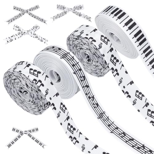 AHANDMAKER 4 Rolle 20 Yards Musiknotenbänder 5/8 Zoll Bastelband Mit Musiknoten Musikband Aus Polyester Zum Verpacken von Geschenken Weihnachtsmusik Party Geburtstag Hochzeitsdekoration von AHANDMAKER